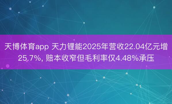 天博体育app 天力锂能2025年营收22.04亿元增25.7%, 赔本收窄但毛利率仅4.48%承压